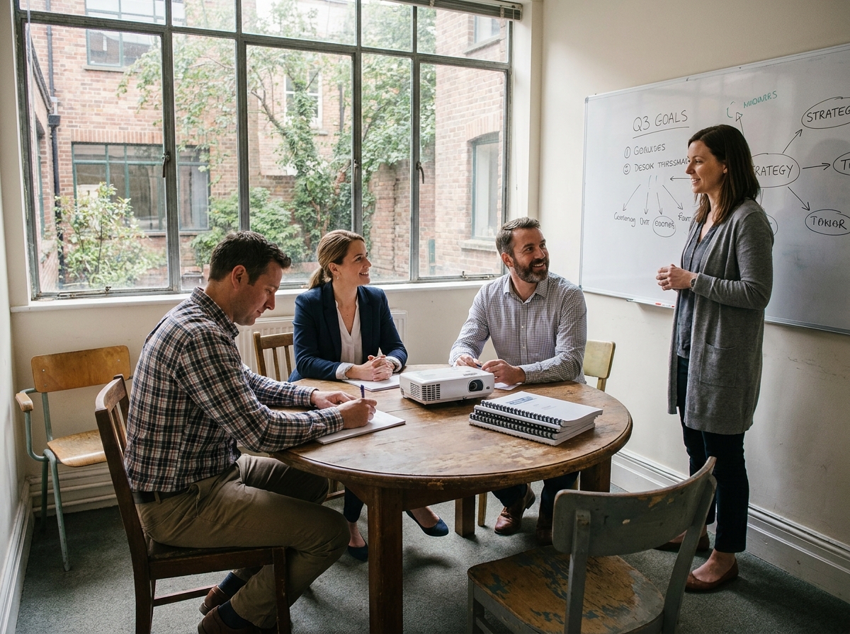 Session de formation professionnelle en groupe dans une salle de réunion de petite entreprise