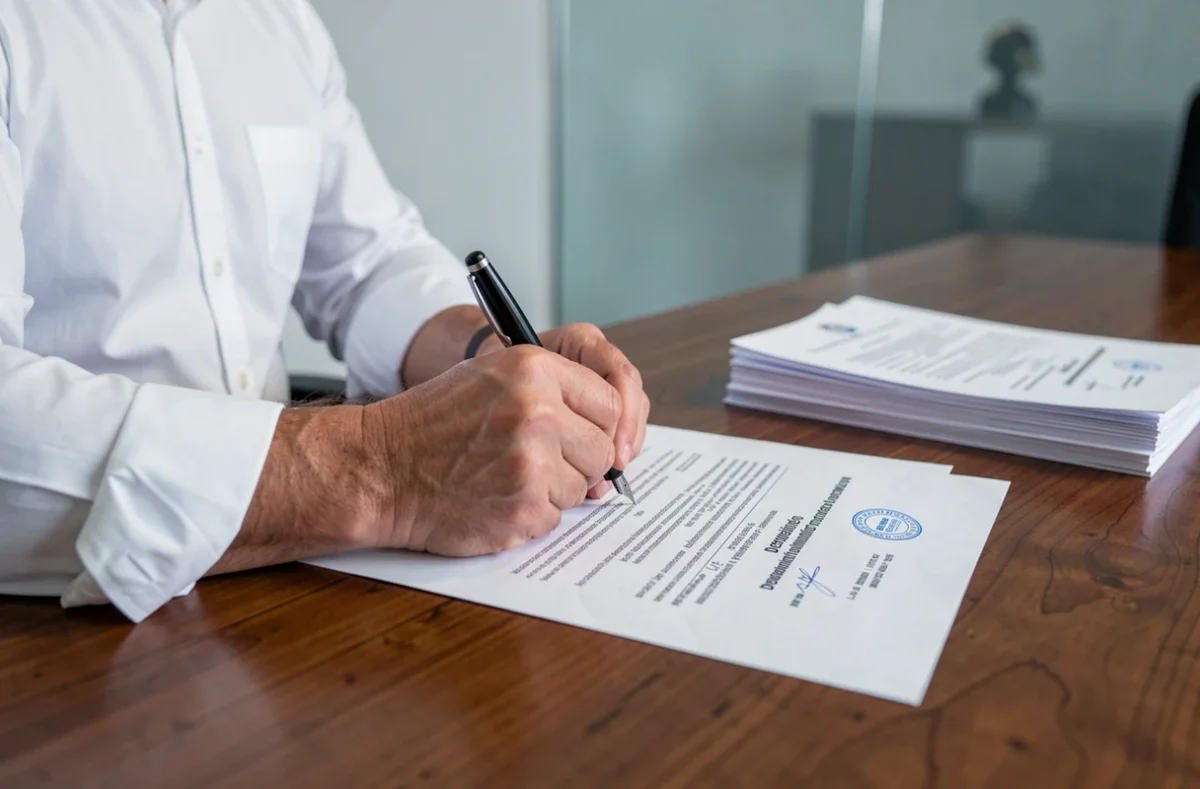 Signature d'un contrat de domiciliation d'entreprise dans une salle de réunion professionnelle en France