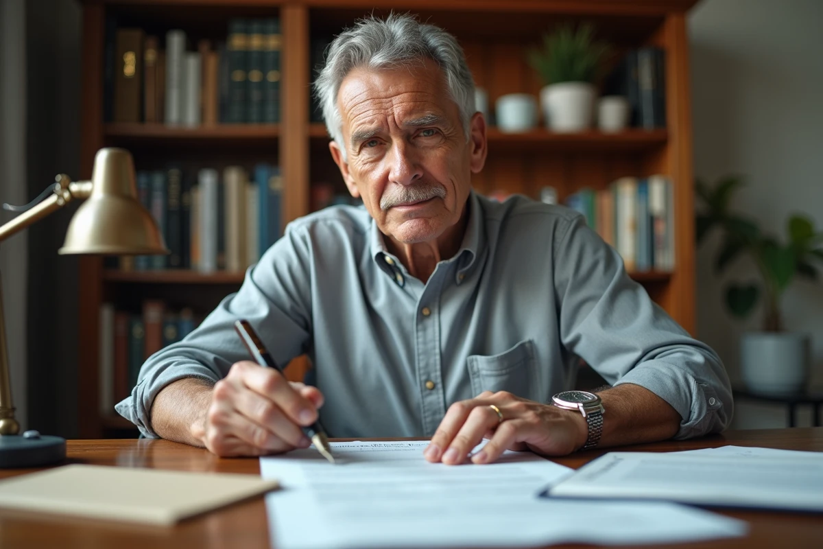 Président d'association signant les nouveaux statuts modifiés avec un stylo plume sur un bureau