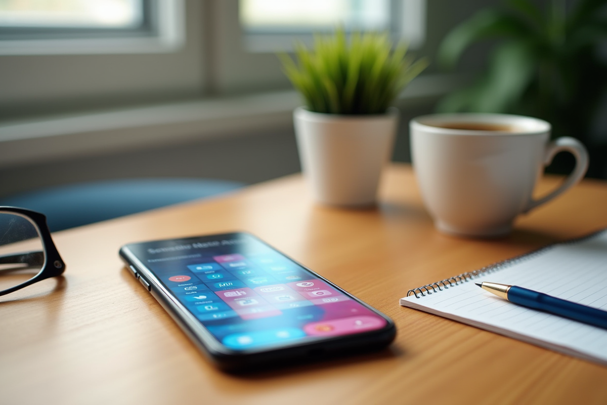 Smartphone avec application de planification des réseaux sociaux
