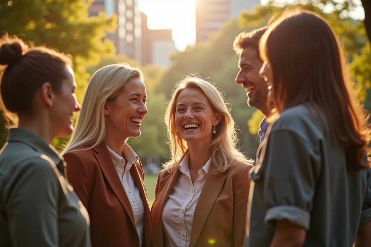 Collègues en activité de team building en plein air